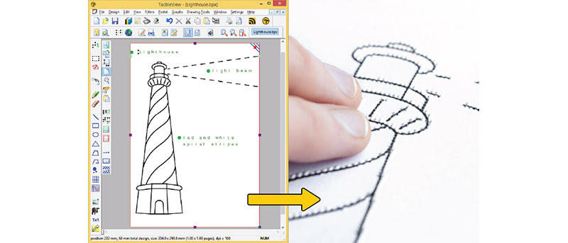 image en relief d'un phare créée par le logiciel TactileView