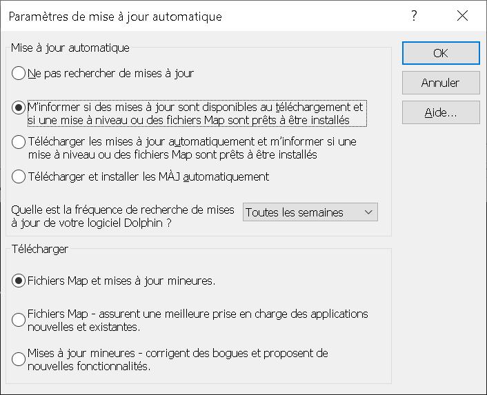 Panneau de paramétrage des réglages de mise à jour automatique du logiciel d'agrandissement SuperNova