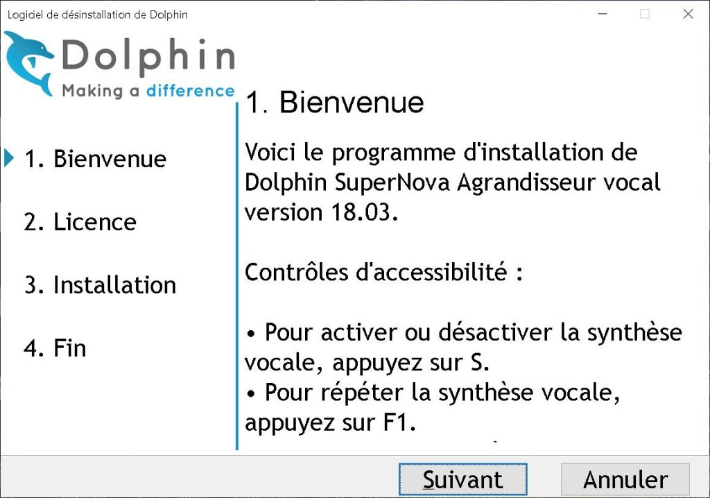 Panneau du programme d'installation du logiciel d'agrandissement SuperNova