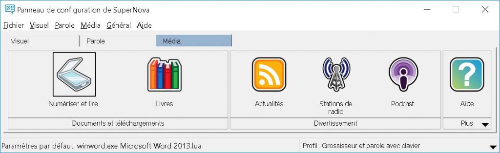 Onglet Media du logiciel SuperNova