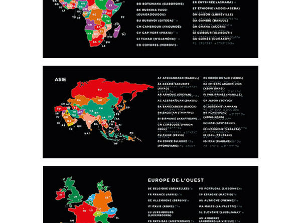 Cartes géographiques contrastées, tactiles et braille avec légende