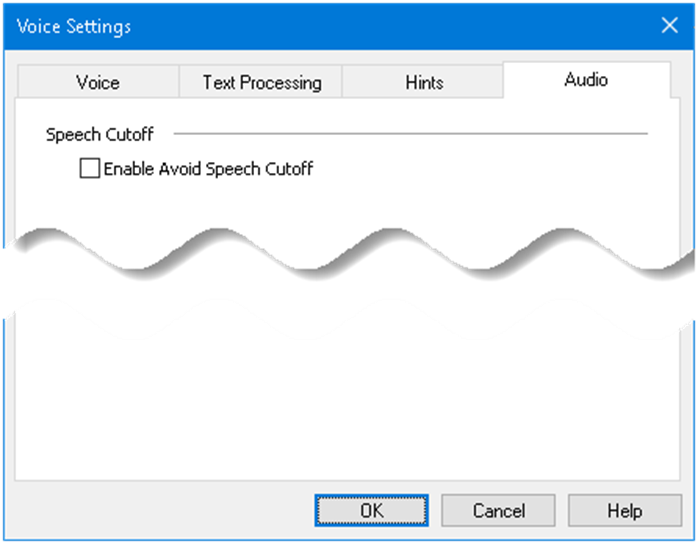 L'onglet Audio dans la boîte de dialogue des paramètres vocaux. 