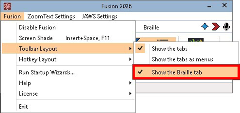2.	Choisissez Afficher l'onglet braille.