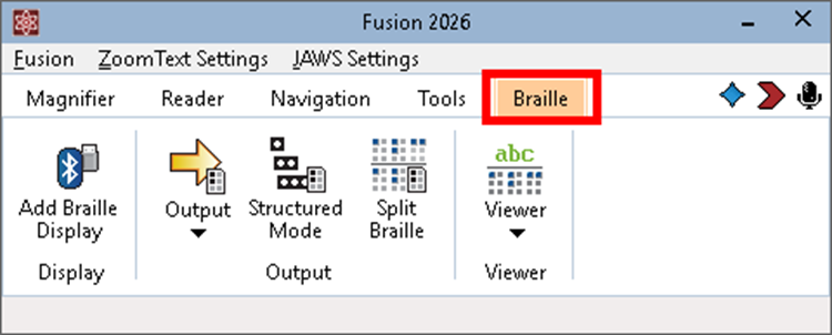 3.	Lorsqu'il est activé, l'onglet Braille apparaît à côté des autres onglets de Fusion.